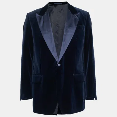 Pre-owned Saint Laurent Blue Velvet Regular Fit Blazer Xxl