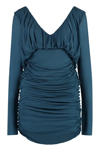 Saint Laurent Black Draped Dress For Women In Blue