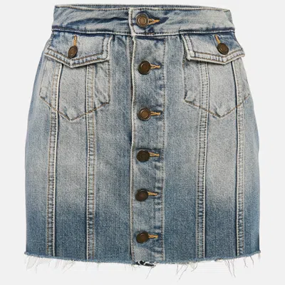 Pre-owned Saint Laurent Blue Washed Denim Mini Skirt S Waist 25"