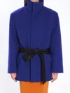 Saint Laurent Boxy Wool Coat Removable Silk Belt In Blue