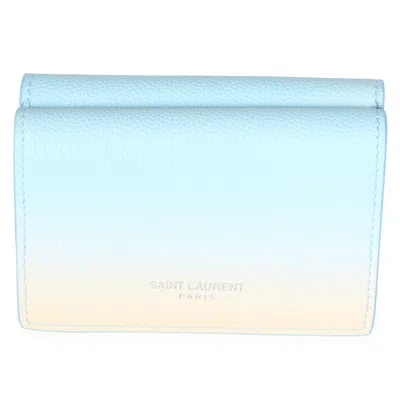 Pre-owned Saint Laurent Blue Yellow Grain De Poudre Ombre Tri-fold Wallet