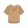 Saint Laurent Henley Twill-weave Blouse In Beige