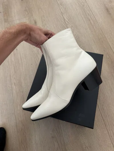 Pre-owned Saint Laurent Bnib Cream Vasili Boots In White