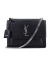 Saint Laurent Sunset Medium Smooth Leather Bag With Chain Strap In Black