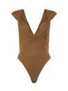 Saint Laurent Semi-sheer Cross-back Bodysuit In Silk Muslin In Brown