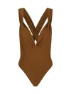 Saint Laurent Olive Green Stretch Silk Bodysuit In Mordore