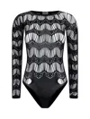 Saint Laurent Open-knit Bodysuit In Noir