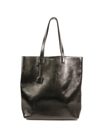 Pre-owned Saint Laurent Bold Crinkled-leather Tote Bag In Black