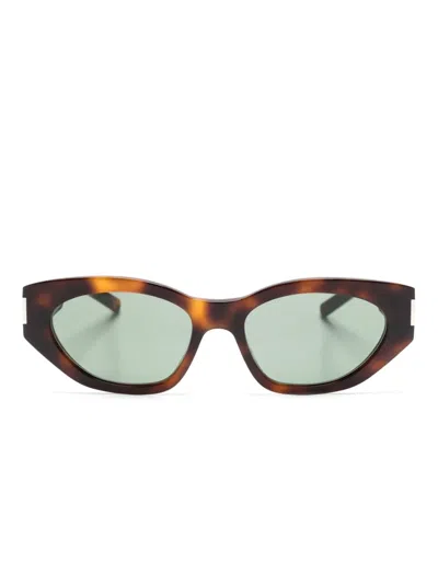 Saint Laurent Bold Geo Oval-frame Sunglasses In 褐色
