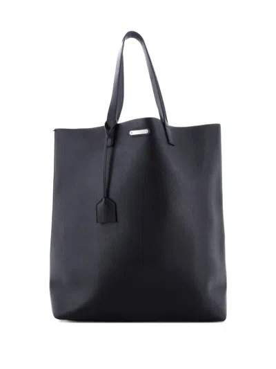Pre-owned Saint Laurent Bold Leather Large Tote Bag In Black