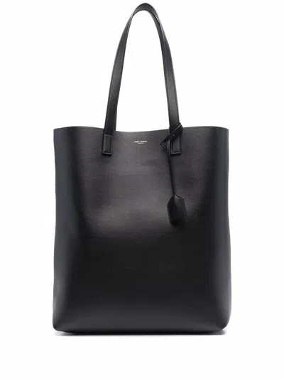 Saint Laurent Bold Leather Tote Bags In Black