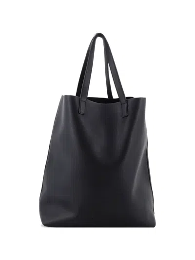 Pre-owned Saint Laurent Bold Leather With Applique Large Tote Bag In Black