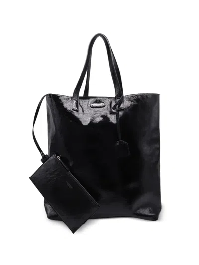 Pre-owned Saint Laurent Bold Shopping Patent Leather Tote Bag In Black