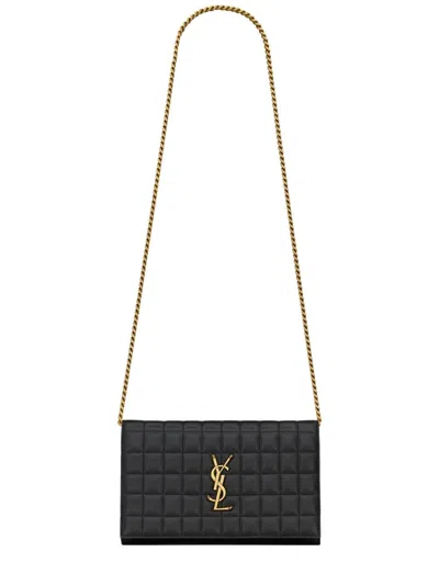 Saint Laurent Logo-plaque Quilted Purse In Black