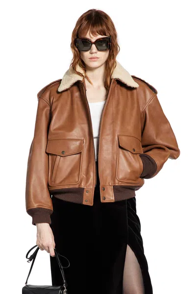 Saint Laurent Bomber In Grained Leather And Shearling In Brown