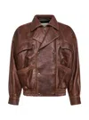 Saint Laurent Bomber In Pelle Di Agnello Invecchiata In Brown