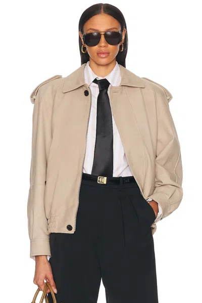 Saint Laurent Nubuck Bomber Jacket In Neutral