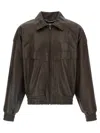 Saint Laurent Lambskin Zip Bomber Jacket In Brown