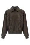 Saint Laurent Lambskin Zip Bomber Jacket In Brown