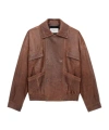 Saint Laurent Leather Jacket With Collared Design And Pockets In Brown