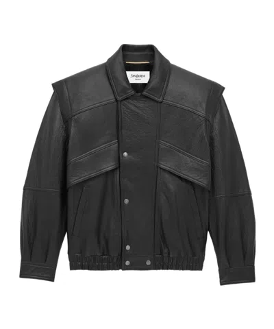 Saint Laurent Bomber Jacket In Bubbled Lambskin In Black