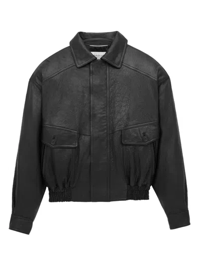 Saint Laurent Bomber Jacket In Bubbled Lambskin With Zip In Black
