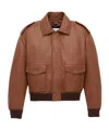 Saint Laurent Bomber Jacket In Grained Leather And Shearling In Brown