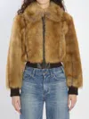Saint Laurent Bomber Jacket In Shearling In Nude