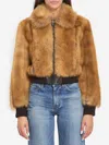 Saint Laurent Bomber Jacket In Shearling In Sand