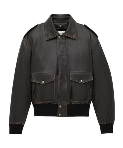 Saint Laurent Bomber Jacket In Vintage Grained Lambskin And Shearling