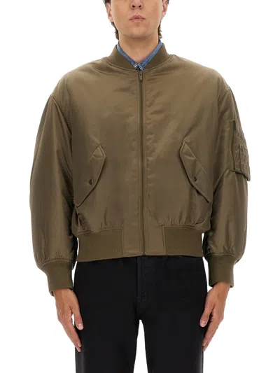 Saint Laurent Bomber Jacket In Water-repellent Nylon Serge In Green
