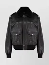 Saint Laurent Black Jacket With Removable Fur Collar In Leather Woman In Black