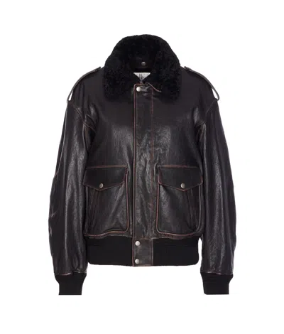 Saint Laurent Bomber Leather Jacket In Black