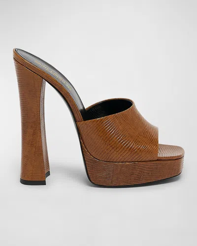 Saint Laurent Boogie 110 Lizard-effect Leather Platform Mules In Sahara Brown