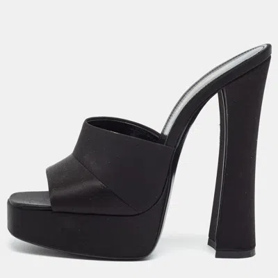 Pre-owned Saint Laurent Boogie Size 37 Black Satin Platform Slide Sandals