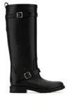 Saint Laurent Biork Leather Buckle Biker Boots In Black