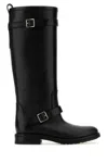 Saint Laurent Biork Leather Buckle Biker Boots In Black