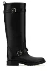 Saint Laurent Biork Leather Buckle Biker Boots In Black