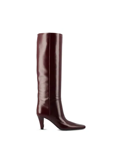 Saint Laurent 75mm Jill Leather Boots In Burgundy