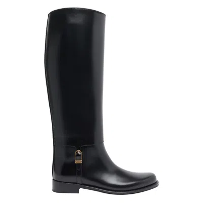 Saint Laurent Julia Buckle-embellished Leather Knee Boots In Black