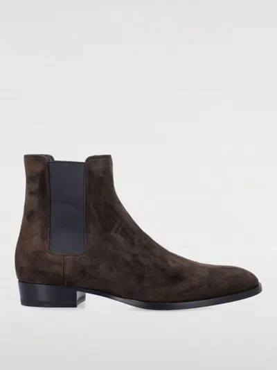 Saint Laurent Wyatt Block Heel Chelsea Boots In Brown