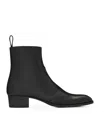 Saint Laurent Streamlined Almond Toe Block Heel Ankle Boots In Black