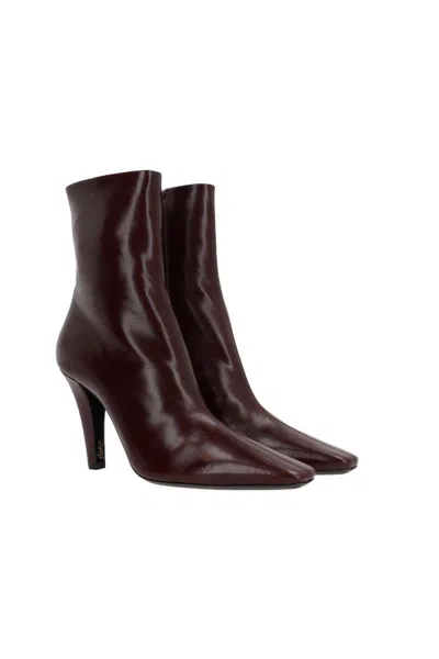 Saint Laurent Jill Patent-leather Ankle Boots In Vintage Burgundy