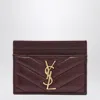 Saint Laurent Bordeaux Cassandre Card Holder In Brown