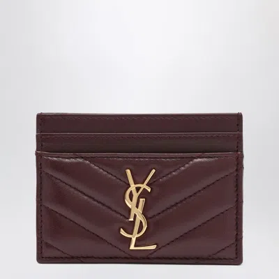 Saint Laurent Bordeaux Cassandre Card Holder In Brown
