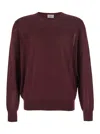 Saint Laurent Bordeaux Crewneck Sweater With Cassandre In Cashmere Man