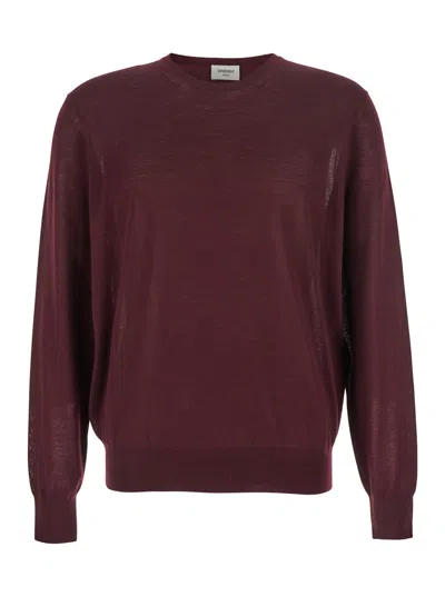 SAINT LAURENT BORDEAUX CREWNECK SWEATER WITH CASSANDRE IN CASHMERE MAN