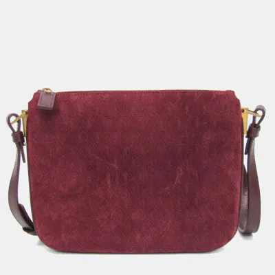 Pre-owned Saint Laurent Monogram Leather Suede Shoulder Bag Bordeaux