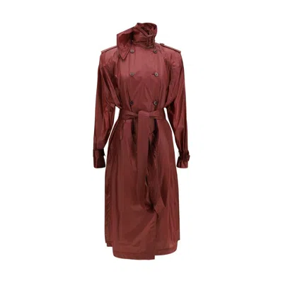 Saint Laurent Bordeaux Polyamide Trench Coat In Burgundy