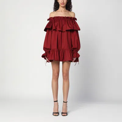 Saint Laurent Bordeaux Ruffled Mini Dress In Red